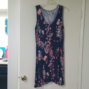 Blue Dress with Coral Flowers Stretch